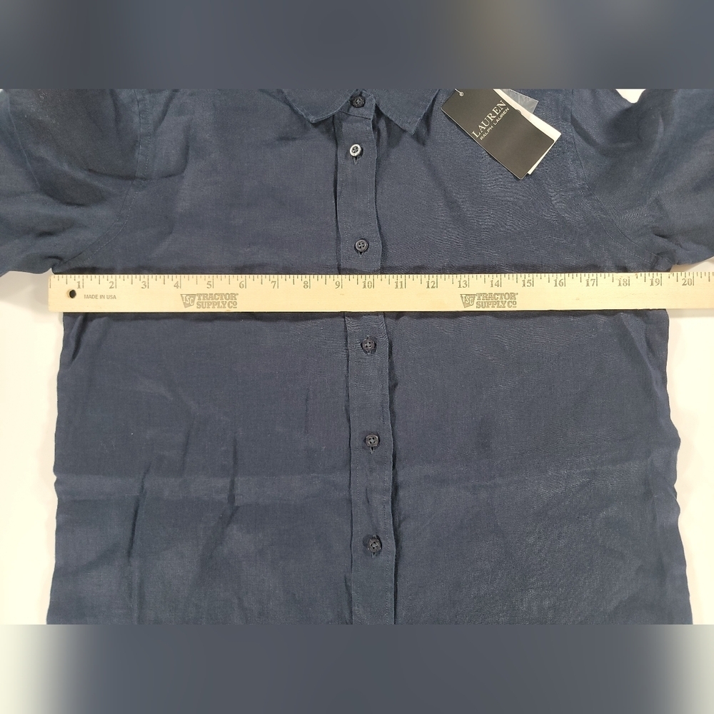 NEW Lauren Ralph Lauren 100% Linen  Button Shirt Womens Small Roll Tab Cuff Navy - Picture 5 of 10